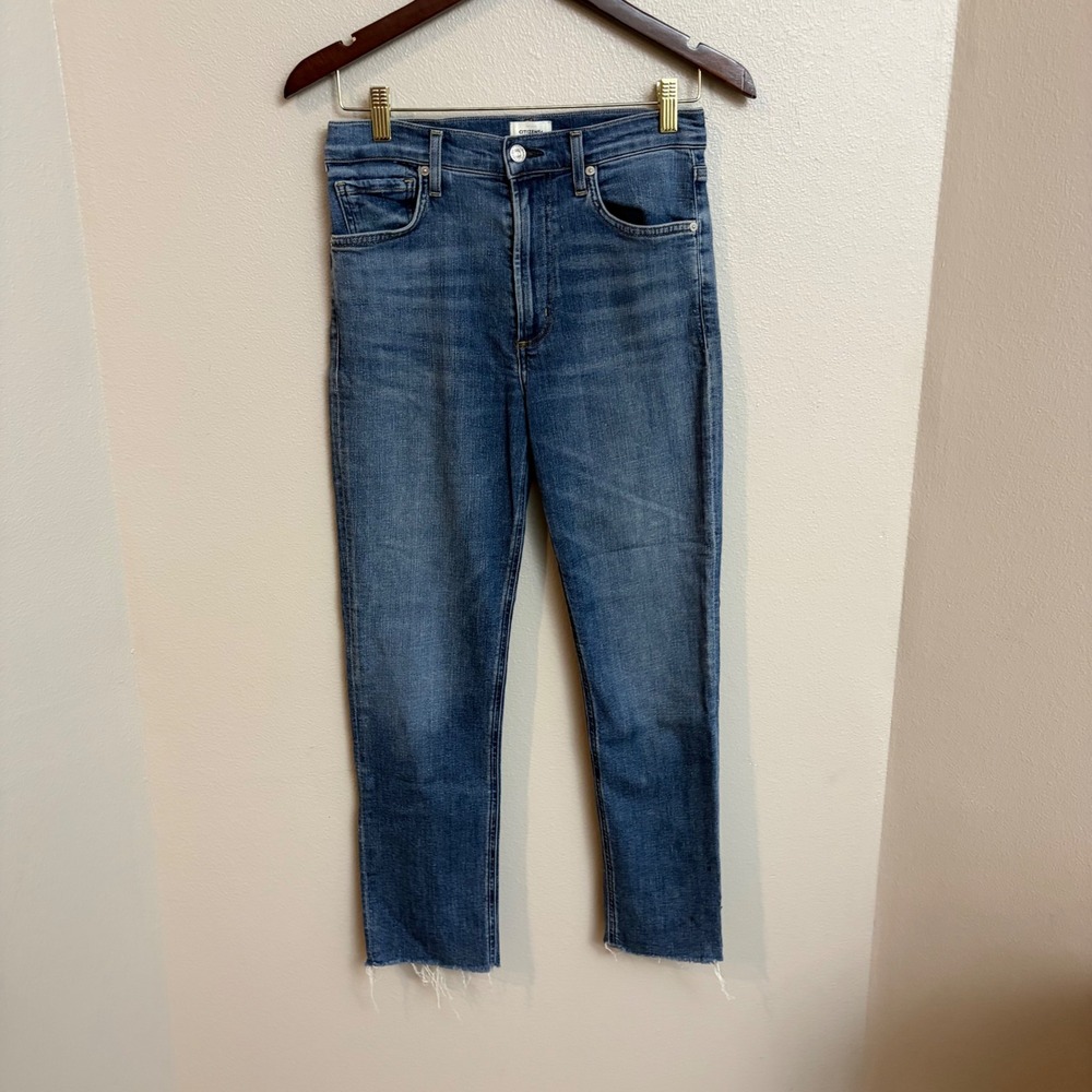 Citizens of Humanity Isola Jeans 27 High Rise Straight Raw Hem Blue Denim
